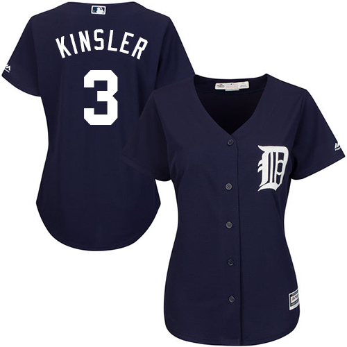 Tigers #3 Ian Kinsler Navy Blue Alternate Women's Stitched MLB Jersey - Click Image to Close